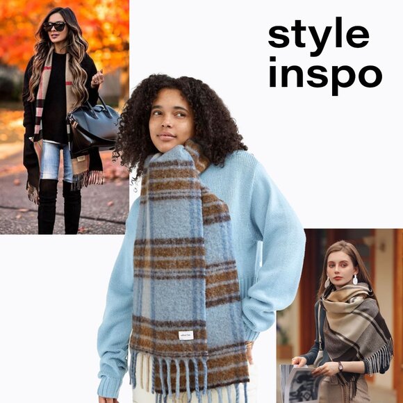 Pendleton Vintage Neutral Plaid Virgin Wool Fringe Muffler Scarf Unisex Retro - Picture 3 of 6